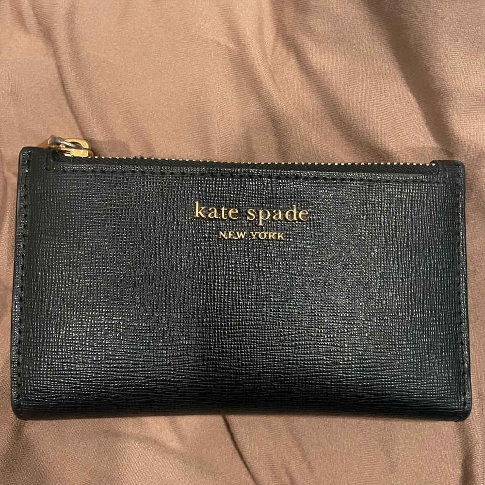 Kate Spade Black Textured Pouch with Gold Logo